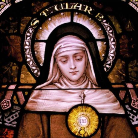 Stained-glass image of a saint